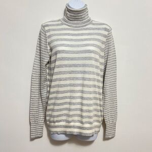 Banana Republic Gray Striped Cotton Cashmere Turtleneck Sweater Size Medium